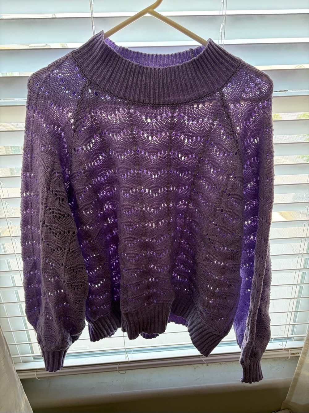 Time and Tru Purple Openwork Turtleneck Sweater